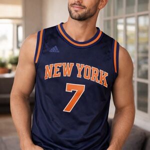 Adidas Carmelo Anthony Navy and Orange New York Jersey